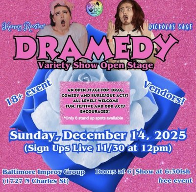 Flyer for Dramedy Open Stage (Baltimore)